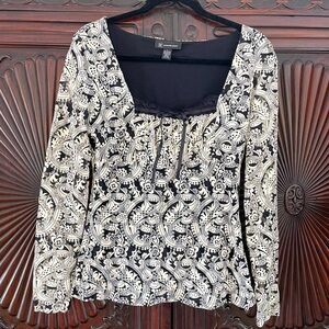 INC Bodice-bowed long sleeve mesh top